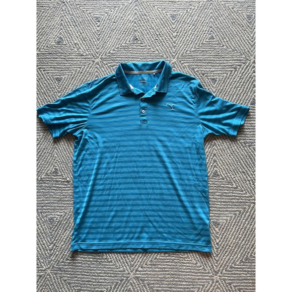 Puma Poly/Nylon Polo Shirt - Blue/Blue‎ Stripe - Medium - Picture 1 of 5